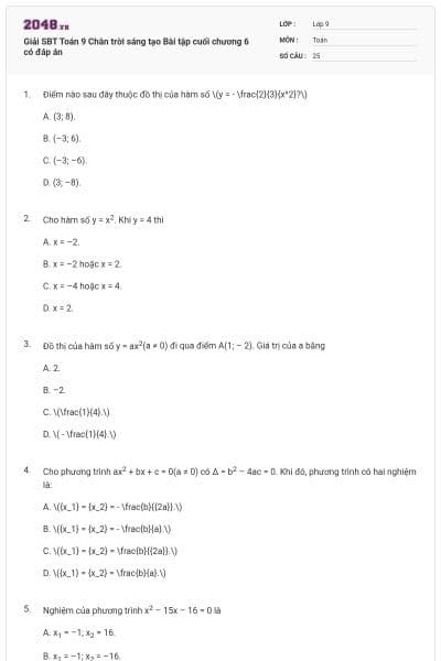 Giải SBT Toán 9 Chân trời sáng tạo Bài tập cuối chương 6 có đáp án