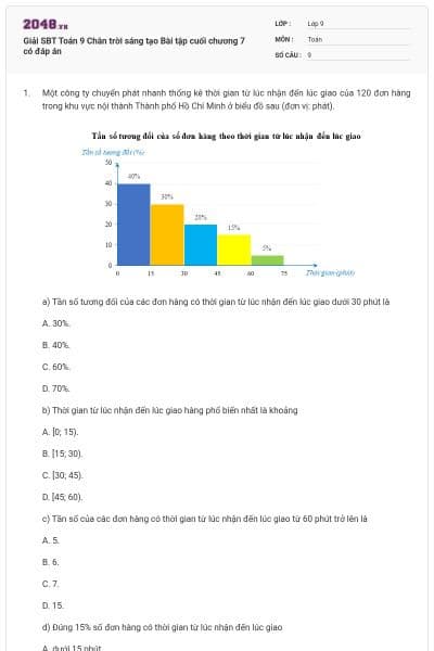 Giải SBT Toán 9 Chân trời sáng tạo Bài tập cuối chương 7 có đáp án