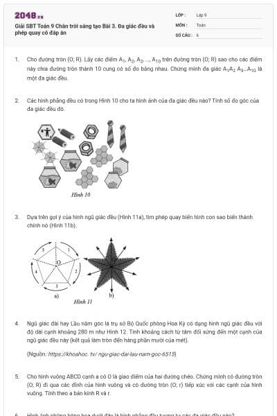 Giải SBT Toán 9 Chân trời sáng tạo Bài 3. Đa giác đều và phép quay có đáp án