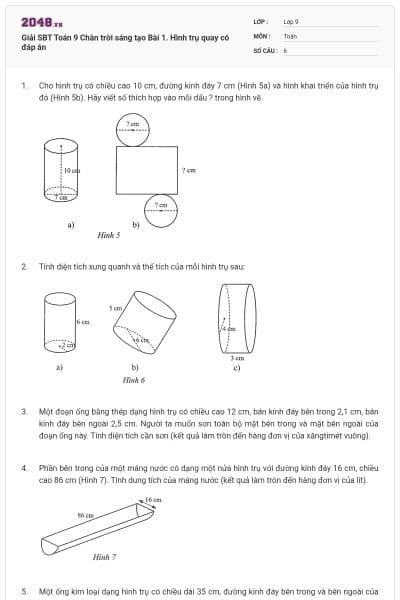 Giải SBT Toán 9 Chân trời sáng tạo Bài 1. Hình trụ quay có đáp án