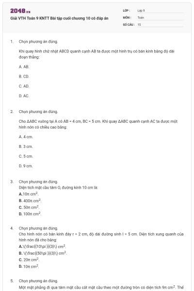 Giải VTH Toán 9 KNTT Bài tập cuối chương 10 có đáp án