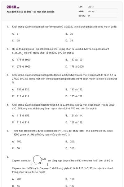 Xác định hệ số polime - số mắt xích cơ bản