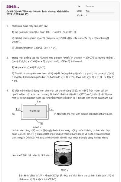 Ôn thi Cấp tốc 789+ vào 10 môn Toán khu vực Khánh Hòa 2024 - 2025 (Đề 17)