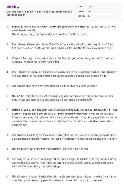 Giải SBT Ngữ văn 12 KNTT Bài 1: Khả năng lớn lao của tiểu thuyết có đáp án