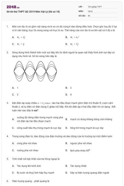 Đề thi thử THPT QG 2019 Môn Vật Lý (Đề số 18)