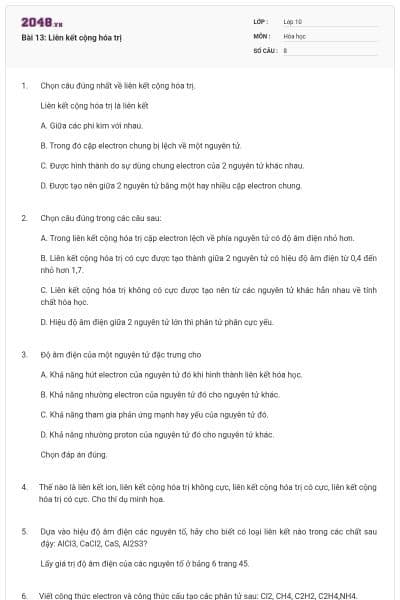 Bài 13: Liên kết cộng hóa trị