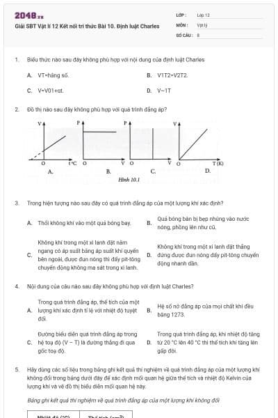 Giải SBT Vật lí 12 Kết nối tri thức Bài 10. Định luật Charles