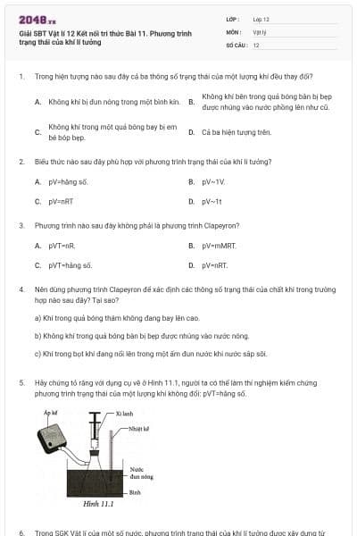 Giải SBT Vật lí 12 Kết nối tri thức Bài 11. Phương trình trạng thái của khí lí tưởng