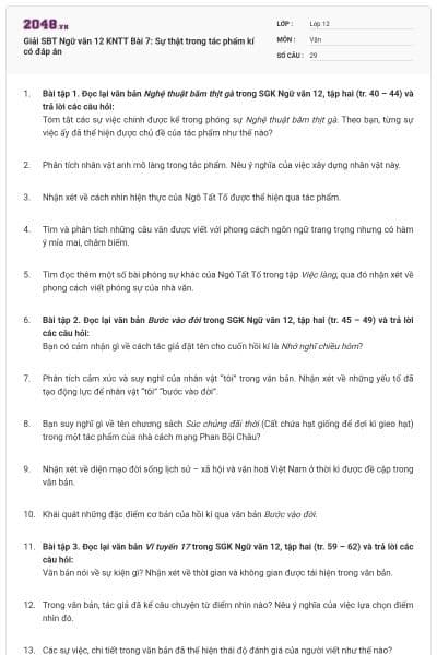 Giải SBT Ngữ văn 12 KNTT Bài 7: Sự thật trong tác phẩm kí có đáp án