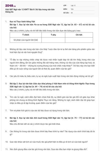 Giải SBT Ngữ văn 12 KNTT Bài 8: Dữ liệu trong văn bản thông tin