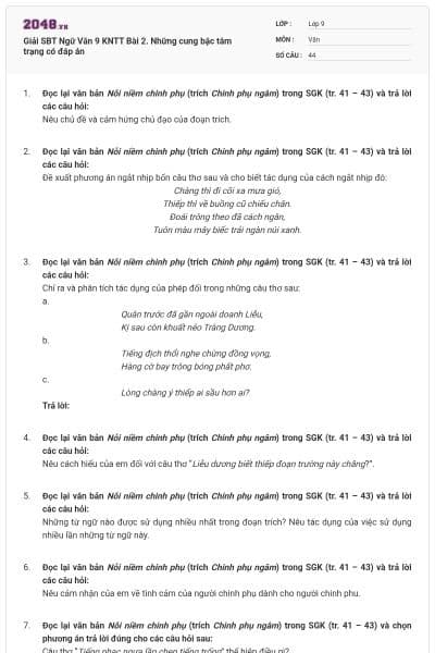 Giải SBT Ngữ Văn 9 KNTT Bài 2. Những cung bậc tâm trạng có đáp án
