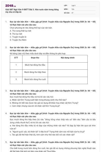 Giải SBT Ngữ Văn 9 KNTT Bài 3. Hồn nước nằm trong tiếng mẹ cha có đáp án