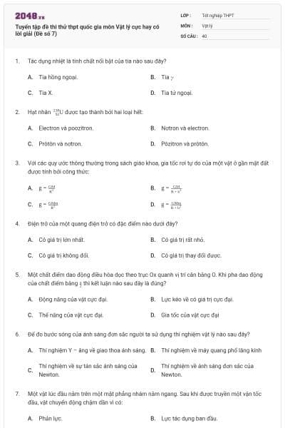 Tuyển tập đề thi thử thpt quốc gia môn Vật lý cực hay có lời giải (Đề số 7)