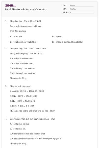 Bài 18: Phân loại phản ứng trong hóa học vô cơ
