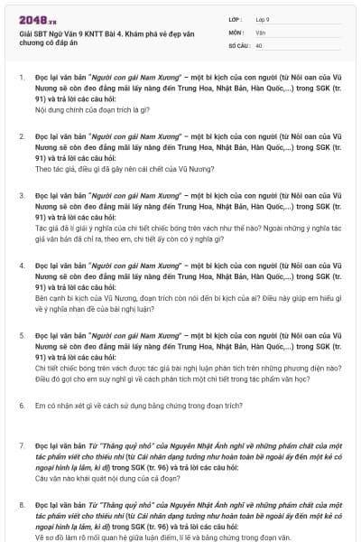 Giải SBT Ngữ Văn 9 KNTT Bài 4. Khám phá vẻ đẹp văn chương có đáp án