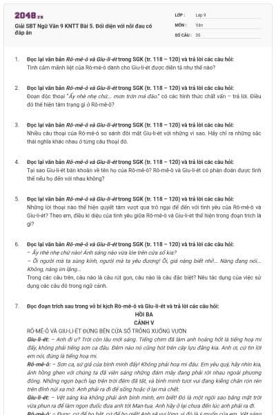 Giải SBT Ngữ Văn 9 KNTT Bài 5. Đối diện với nỗi đau có đáp án