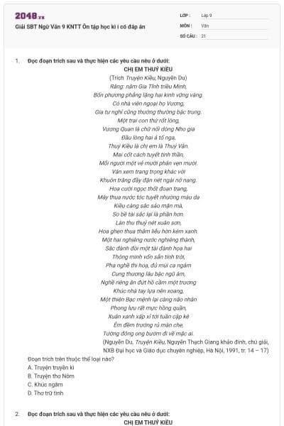 Giải SBT Ngữ Văn 9 KNTT Ôn tập học kì i có đáp án