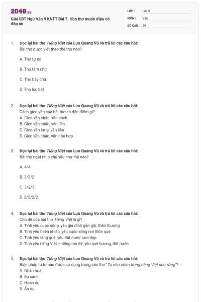 Giải SBT Ngữ Văn 9 KNTT Bài 7. Hồn thơ muốn điệu có đáp án