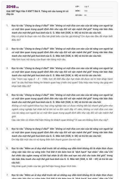 Giải SBT Ngữ Văn 9 KNTT Bài 8. Tiếng nói cảu lương tri có đáp án