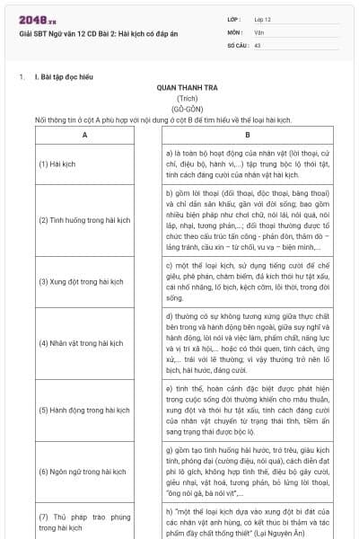 Giải SBT Ngữ văn 12 CD Bài 2: Hài kịch có đáp án
