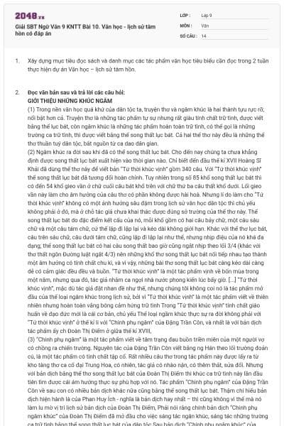 Giải SBT Ngữ Văn 9 KNTT Bài 10. Văn học - lịch sử tâm hồn có đáp án