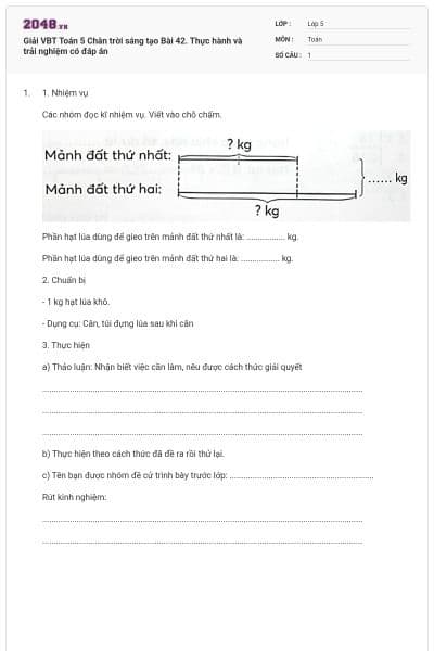 Giải VBT Toán 5 Chân trời sáng tạo Bài 42. Thực hành và trải nghiệm có đáp án