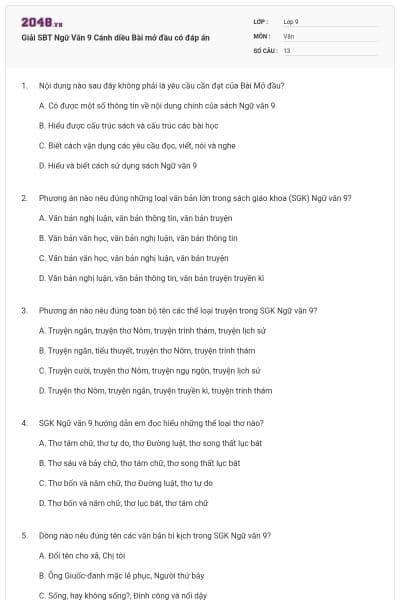 Giải SBT Ngữ Văn 9 Cánh diều Bài mở đầu có đáp án