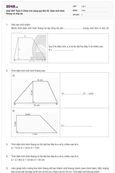 Giải VBT Toán 5 Chân trời sáng tạo Bài 46. Diện tích hình thang có đáp án