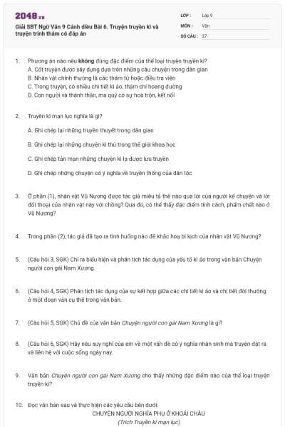 Giải SBT Ngữ Văn 9 Cánh diều Bài 6. Truyện truyền kì và truyện trinh thám có đáp án