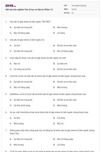 460 câu trắc nghiệm Tâm lý học có đáp án (Phần 11)