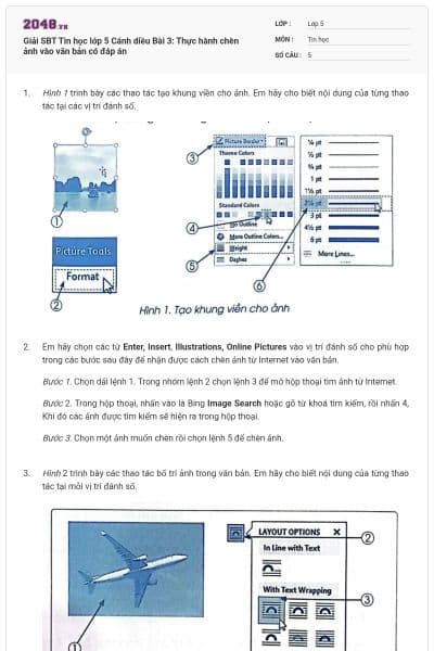 Giải SBT Tin học lớp 5 Cánh diều Bài 3: Thực hành chèn ảnh vào văn bản có đáp án