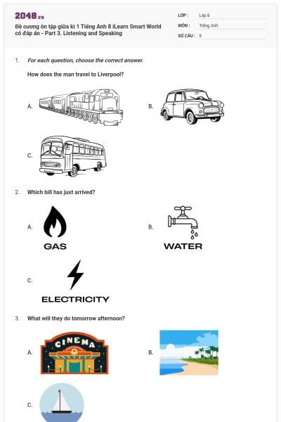 Đề cương ôn tập giữa kì 1 Tiếng Anh 8 iLearn Smart World có đáp án - Part 3. Listening and Speaking