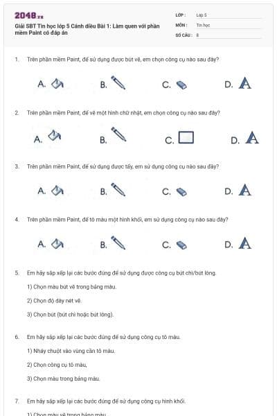 Giải SBT Tin học lớp 5 Cánh diều Bài 1: Làm quen với phần mềm Paint có đáp án