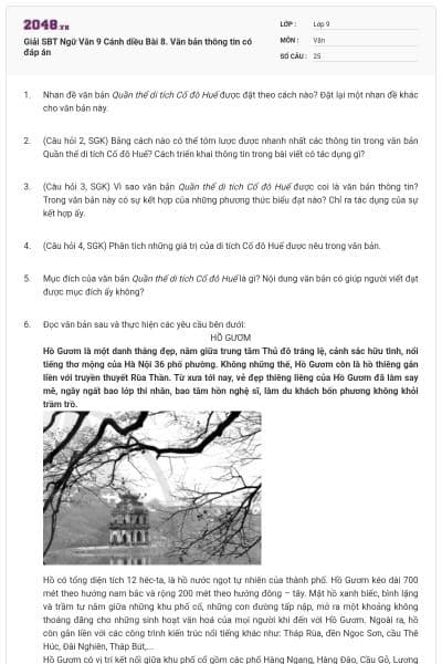 Giải SBT Ngữ Văn 9 Cánh diều Bài 8. Văn bản thông tin có đáp án