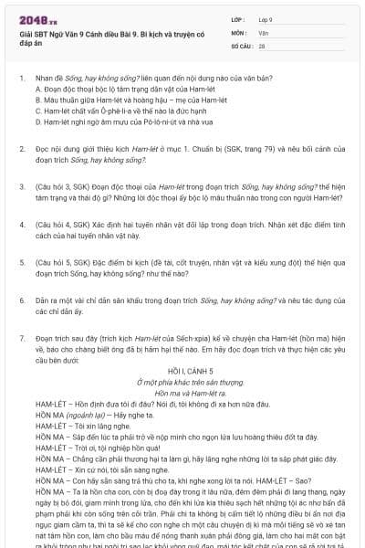 Giải SBT Ngữ Văn 9 Cánh diều Bài 9. Bi kịch và truyện có đáp án