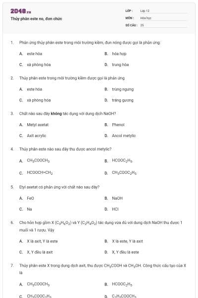 Thủy phân este no, đơn chức