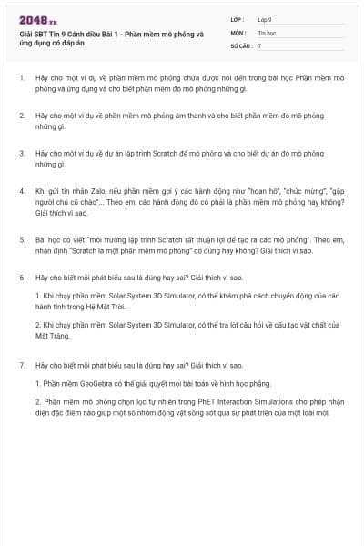 Giải SBT Tin 9 Cánh diều Bài 1 - Phần mềm mô phỏng và ứng dụng có đáp án
