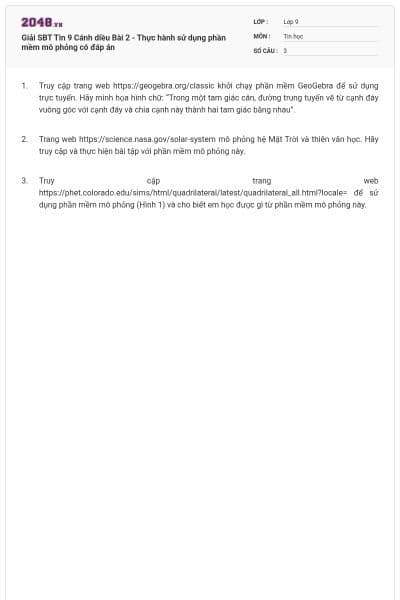 Giải SBT Tin 9 Cánh diều Bài 2 - Thực hành sử dụng phần mềm mô phỏng có đáp án
