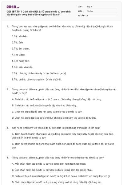 Giải SBT Tin 9 Cánh diều Bài 2: Sử dụng sơ đồ tư duy trình bày thông tin trong trao đổi và hợp tác có đáp án