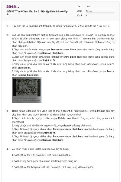 Giải SBT Tin 9 Cánh diều Bài 3: Biên tập hình ảnh có đáp án