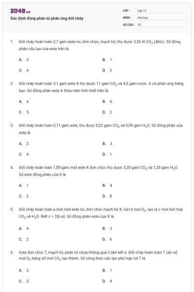 Xác định đồng phân từ phản ứng đốt cháy
