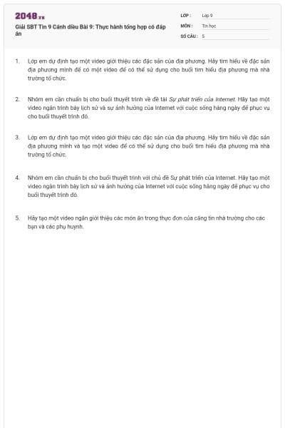 Giải SBT Tin 9 Cánh diều Bài 9: Thực hành tổng hợp có đáp án
