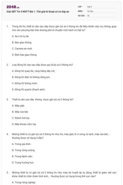 Giải SBT Tin 9 KNTT Bài 1. Thế giới kĩ thuật số có đáp án