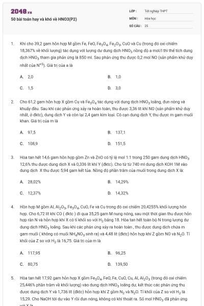 50 bài toán hay và khó về HNO3(P2)