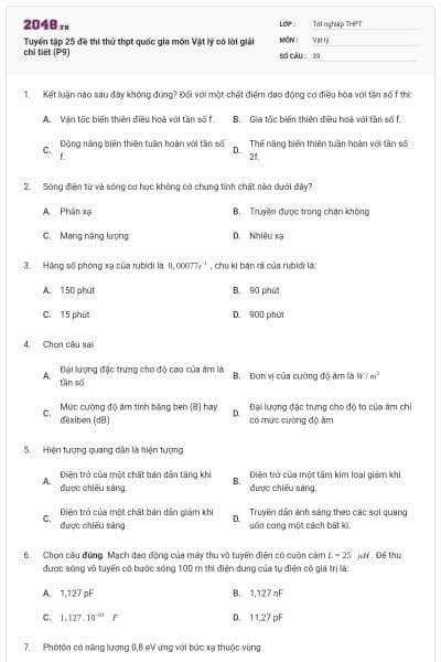 Tuyển tập 25 đề thi thử thpt quốc gia môn Vật lý có lời giải chi tiết (P9)