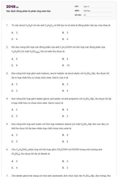 Xác định đồng phân từ phản ứng este hóa
