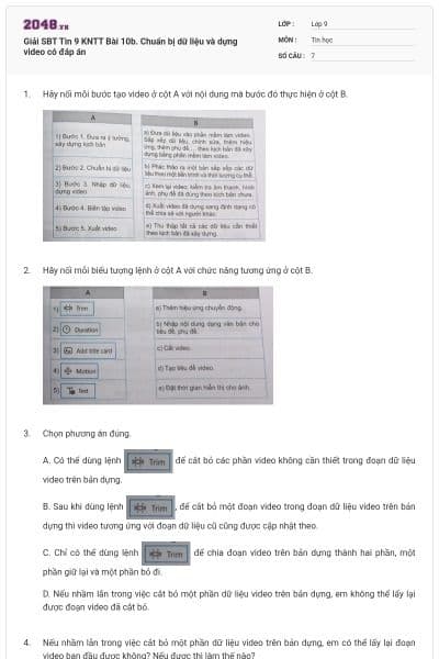 Giải SBT Tin 9 KNTT Bài 10b. Chuẩn bị dữ liệu và dựng video có đáp án