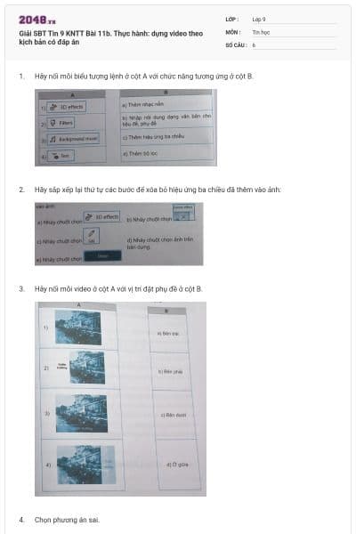 Giải SBT Tin 9 KNTT Bài 11b. Thực hành: dựng video theo kịch bản có đáp án