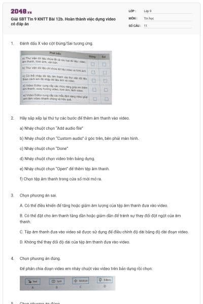 Giải SBT Tin 9 KNTT Bài 12b. Hoàn thành việc dựng video có đáp án