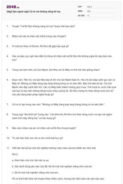 (Ngữ liệu ngoài sgk) Cá rô ron không vâng lời mẹ